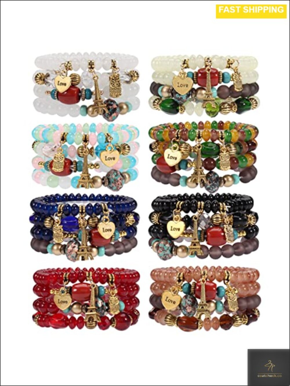 Bohemian Multilayer Chain Tassel Charm Stackable Stretch Bracelet Set